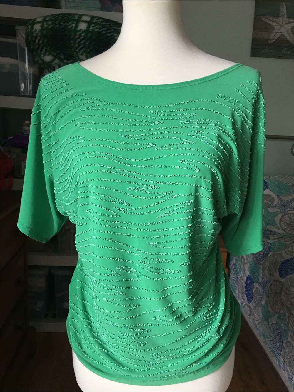 Bleeker & McDougal Embellished Kelly Green Short-Sleeve Top